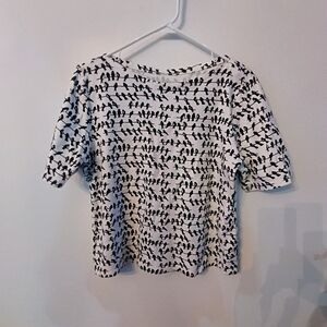 Charter Club Luxury Pima Cotton Bird Print Tee White Black Short Sleeve XL